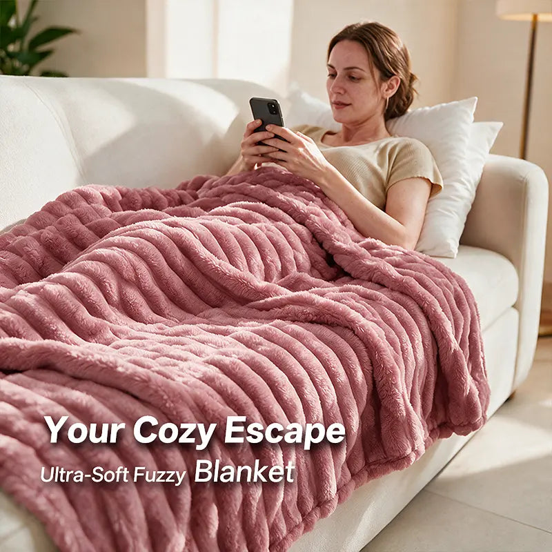 Jeffans 3D Striped Textured Fluffy Fleece Throw Blanket - Soft, All-Season, Machine Washable Decorative Blanket for Sofa and Bed, Ideal Gift for Home, Living Room, and Dorm