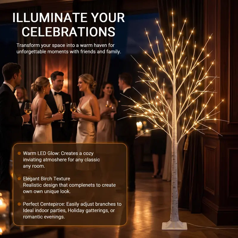 HOODINK 6FT Illuminated Birch Tree with 120 Warm White LEDs, 8 Twinkling Modes, Dimmable Decor for Christmas and Events, Suitable for Indoor and Outdoor Use
