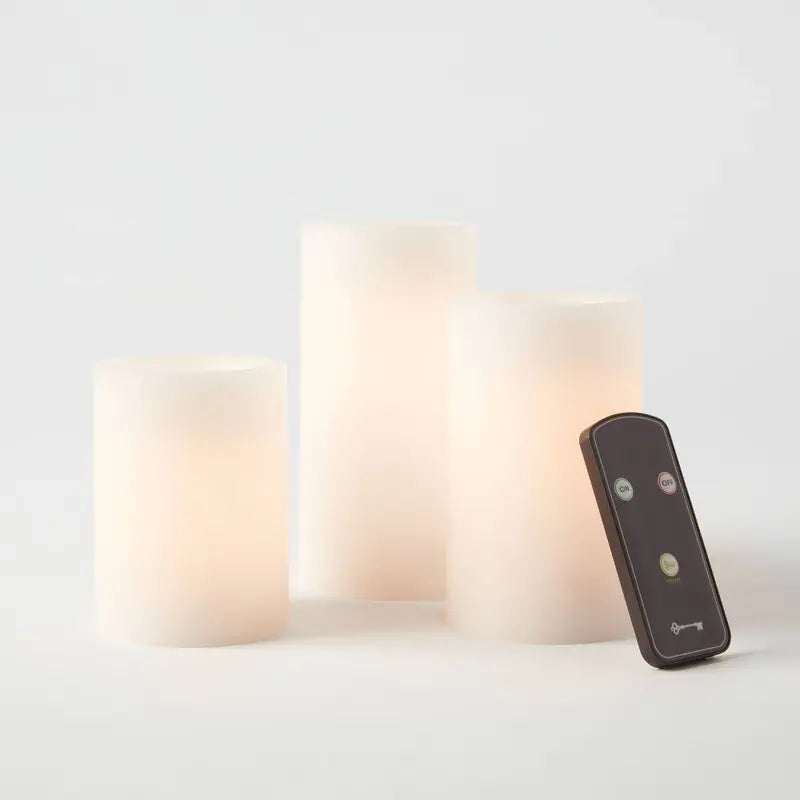 Set of Three LED Flameless Black Wick Candles in White - 3" x 4", 3" x 5", and 3" x 6" - Threshold