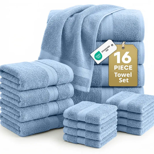 LANE LINEN 100% Ringspun Cotton 16-Piece Colored Bathroom Towel Set - Includes 4 Bath Towels, 4 Hand Towels, and 8 Washcloths, Soft, Lint-Resistant, Absorbent, Quick-Dry, Durable, Modern Design, OEKO-TEX Certified, Perfect for Home and Gym, Ideal Gift Option