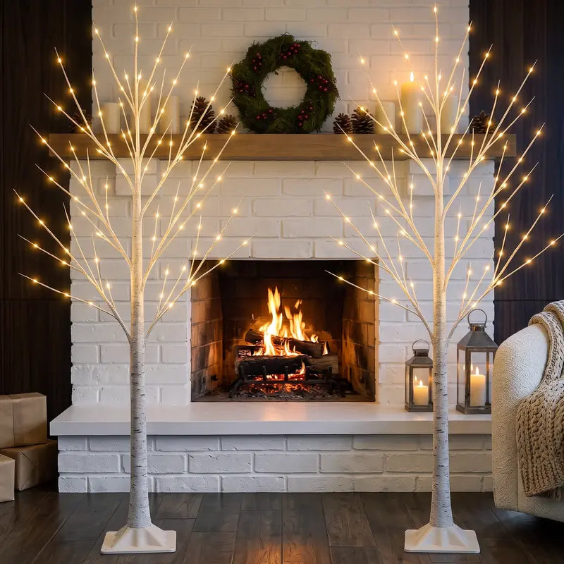 HOODINK 6FT Illuminated Birch Tree with 120 Warm White LEDs, 8 Twinkling Modes, Dimmable Decor for Christmas and Events, Suitable for Indoor and Outdoor Use
