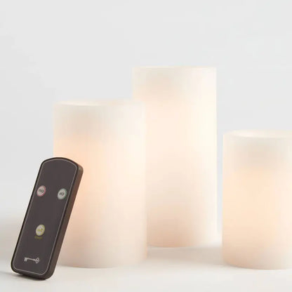 Set of Three LED Flameless Black Wick Candles in White - 3" x 4", 3" x 5", and 3" x 6" - Threshold