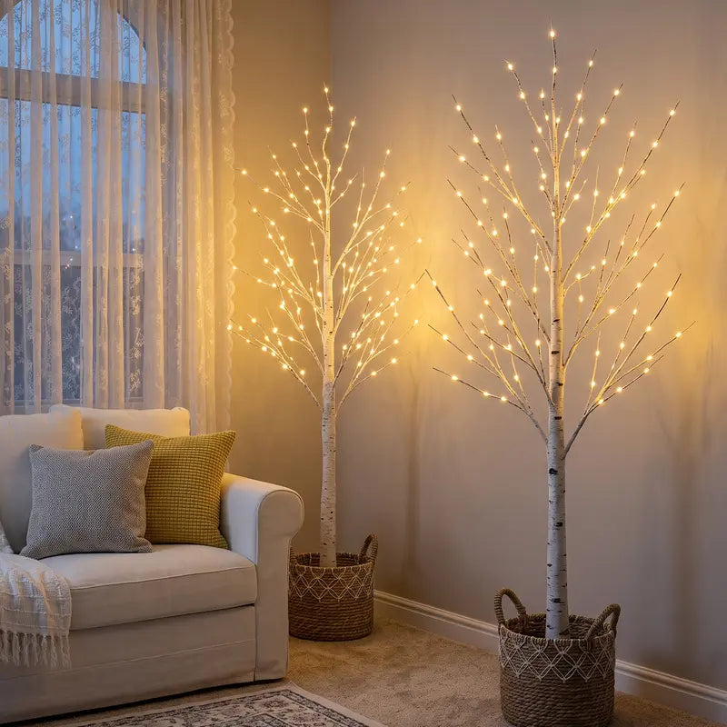 HOODINK 6FT Illuminated Birch Tree with 120 Warm White LEDs, 8 Twinkling Modes, Dimmable Decor for Christmas and Events, Suitable for Indoor and Outdoor Use