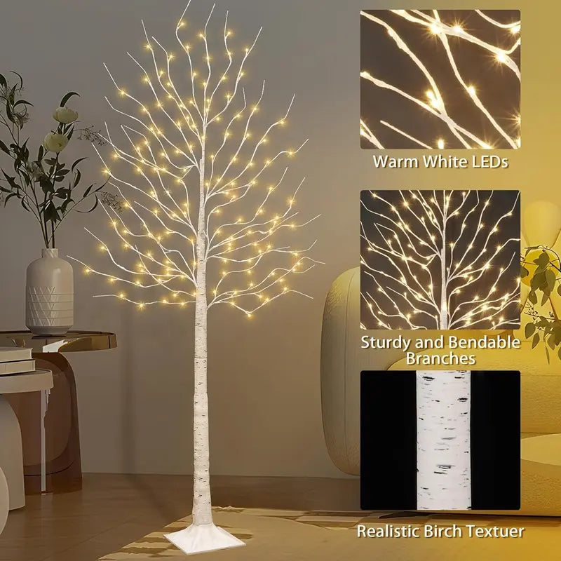 HOODINK 6FT Illuminated Birch Tree with 120 Warm White LEDs, 8 Twinkling Modes, Dimmable Decor for Christmas and Events, Suitable for Indoor and Outdoor Use