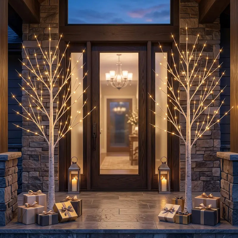 HOODINK 6FT Illuminated Birch Tree with 120 Warm White LEDs, 8 Twinkling Modes, Dimmable Decor for Christmas and Events, Suitable for Indoor and Outdoor Use