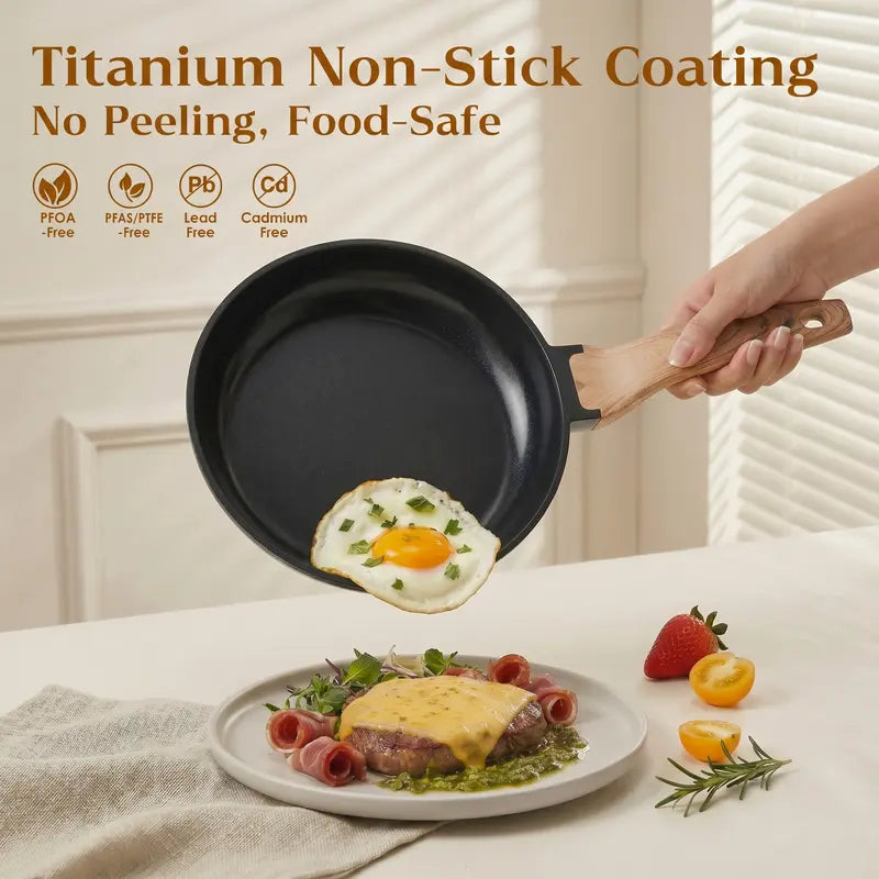 FDN 16-Piece Aesthetic Cookware Collection - Non-Toxic PFAS-Free Titanium Ceramic Granite Pots and Pans Set, Easy-Clean, Oven and Dishwasher Safe, Induction Ready with 10" Fry Pan, Glass Lids, and Kitchen Utensils