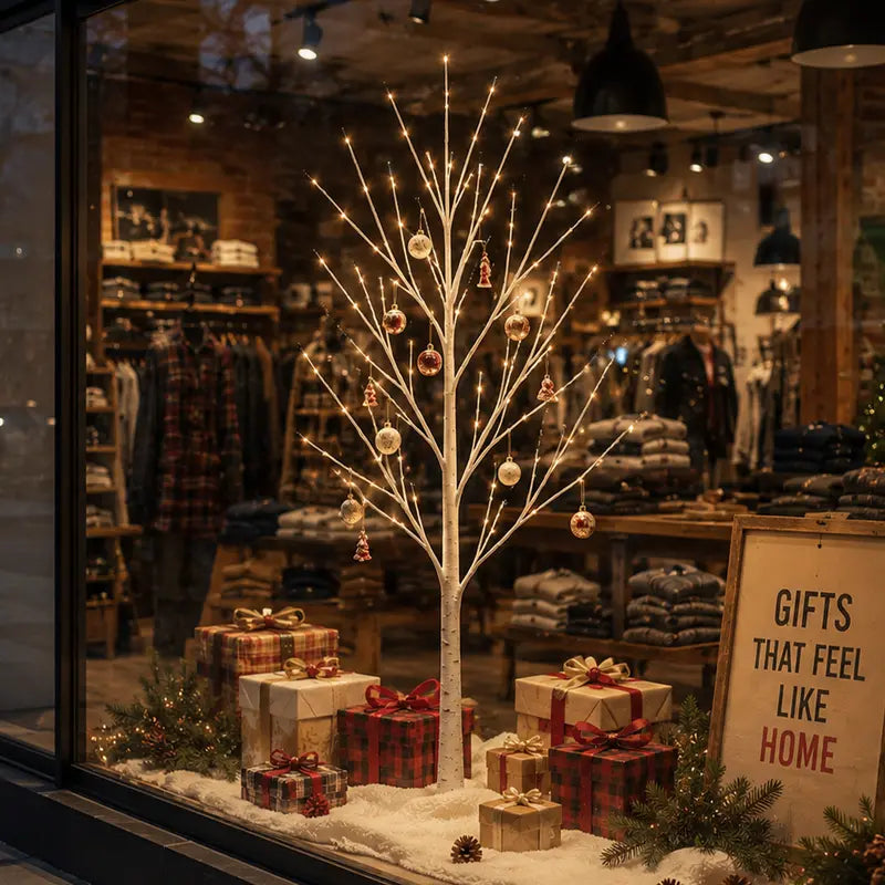 HOODINK 6FT Illuminated Birch Tree with 120 Warm White LEDs, 8 Twinkling Modes, Dimmable Decor for Christmas and Events, Suitable for Indoor and Outdoor Use
