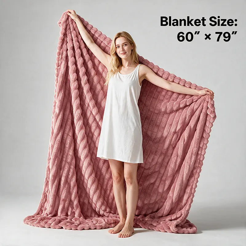 Jeffans 3D Striped Textured Fluffy Fleece Throw Blanket - Soft, All-Season, Machine Washable Decorative Blanket for Sofa and Bed, Ideal Gift for Home, Living Room, and Dorm