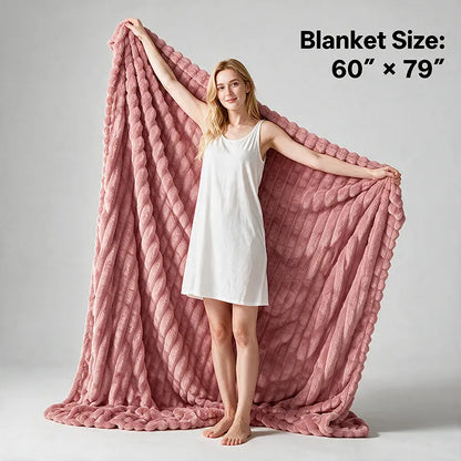 Jeffans 3D Striped Textured Fluffy Fleece Throw Blanket - Soft, All-Season, Machine Washable Decorative Blanket for Sofa and Bed, Ideal Gift for Home, Living Room, and Dorm