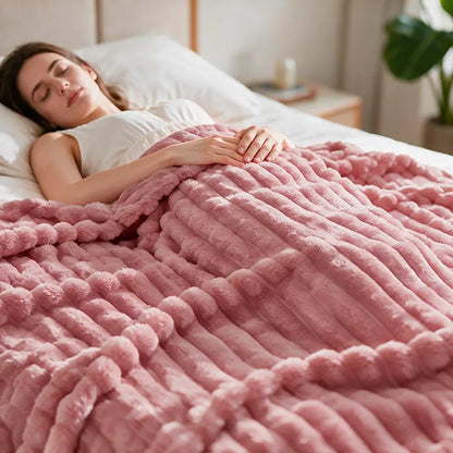 Jeffans 3D Striped Textured Fluffy Fleece Throw Blanket - Soft, All-Season, Machine Washable Decorative Blanket for Sofa and Bed, Ideal Gift for Home, Living Room, and Dorm