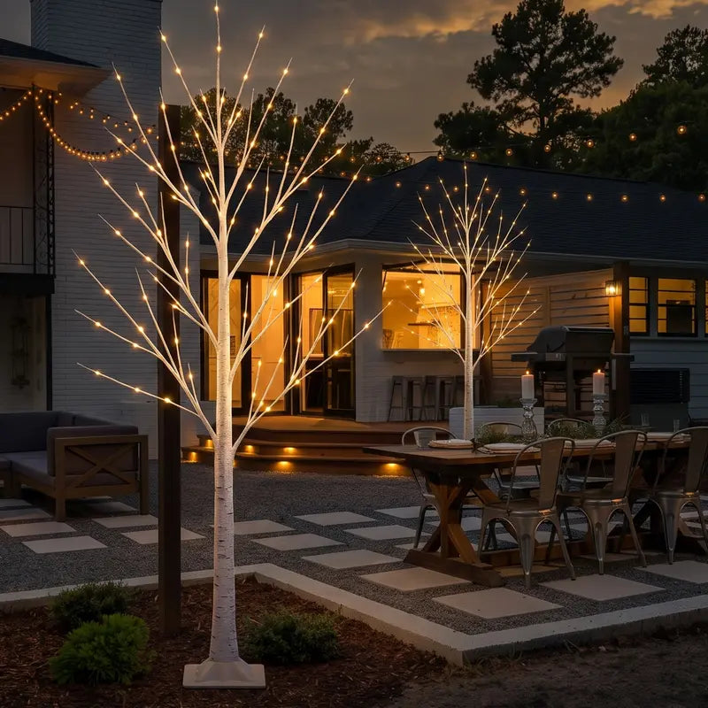 HOODINK 6FT Illuminated Birch Tree with 120 Warm White LEDs, 8 Twinkling Modes, Dimmable Decor for Christmas and Events, Suitable for Indoor and Outdoor Use