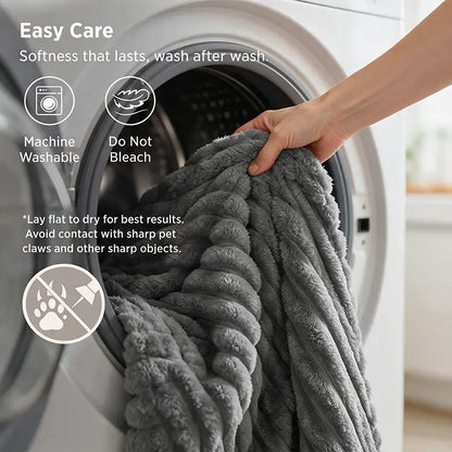 Jeffans 3D Striped Textured Fluffy Fleece Throw Blanket - Soft, All-Season, Machine Washable Decorative Blanket for Sofa and Bed, Ideal Gift for Home, Living Room, and Dorm