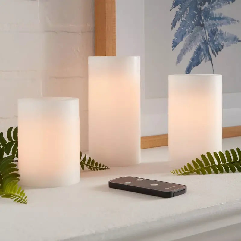 Set of Three LED Flameless Black Wick Candles in White - 3" x 4", 3" x 5", and 3" x 6" - Threshold
