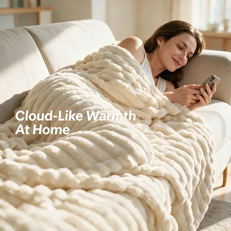 Jeffans 3D Striped Textured Fluffy Fleece Throw Blanket - Soft, All-Season, Machine Washable Decorative Blanket for Sofa and Bed, Ideal Gift for Home, Living Room, and Dorm