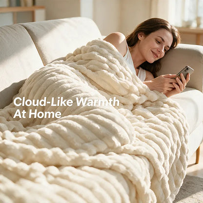 Jeffans 3D Striped Textured Fluffy Fleece Throw Blanket - Soft, All-Season, Machine Washable Decorative Blanket for Sofa and Bed, Ideal Gift for Home, Living Room, and Dorm