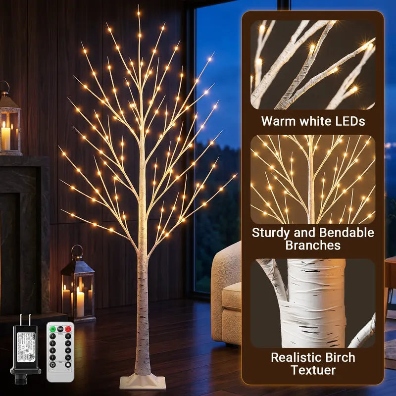 HOODINK 6FT Illuminated Birch Tree with 120 Warm White LEDs, 8 Twinkling Modes, Dimmable Decor for Christmas and Events, Suitable for Indoor and Outdoor Use