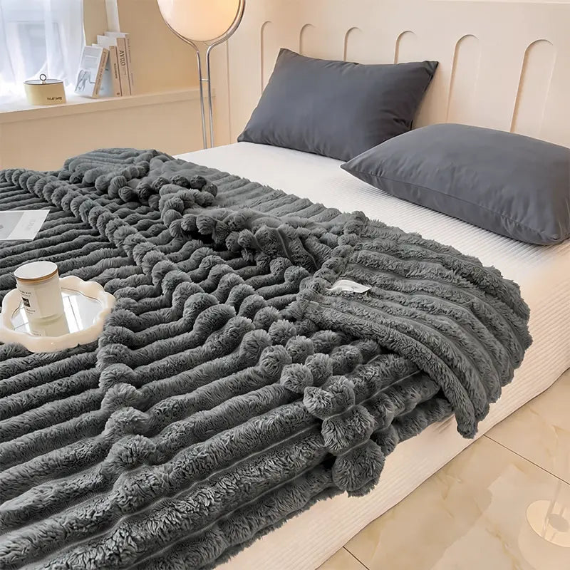 Jeffans 3D Striped Textured Fluffy Fleece Throw Blanket - Soft, All-Season, Machine Washable Decorative Blanket for Sofa and Bed, Ideal Gift for Home, Living Room, and Dorm